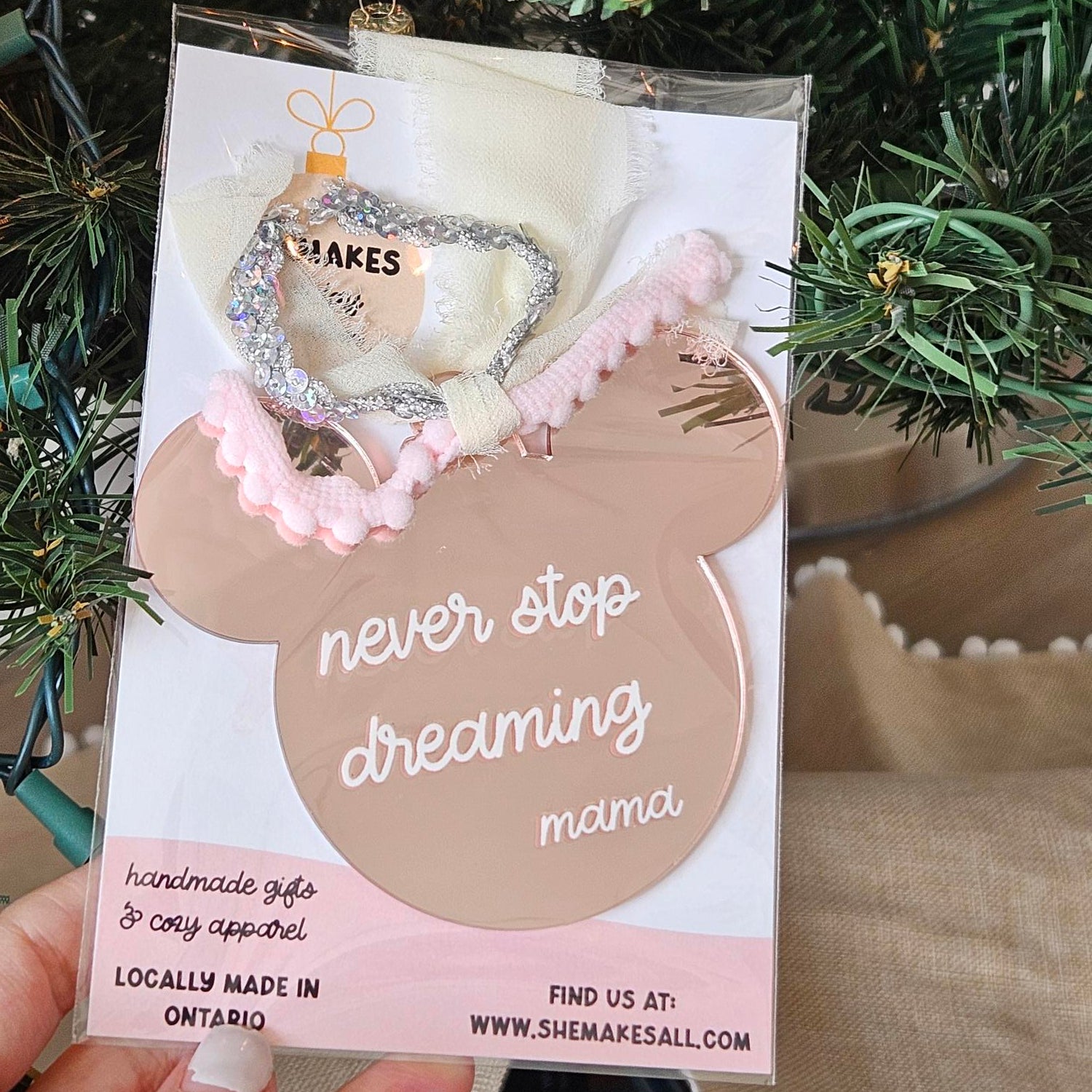 Never Stop Dreaming - Rose Gold Mirror Mouse Ornament