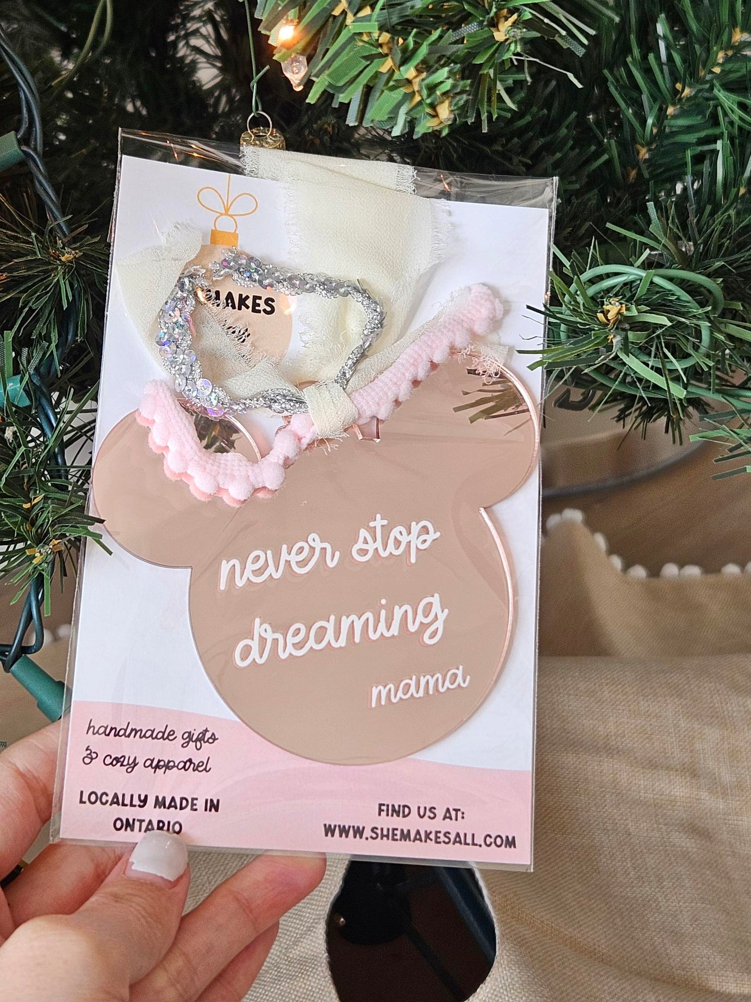 Never Stop Dreaming - Rose Gold Mirror Mouse Ornament