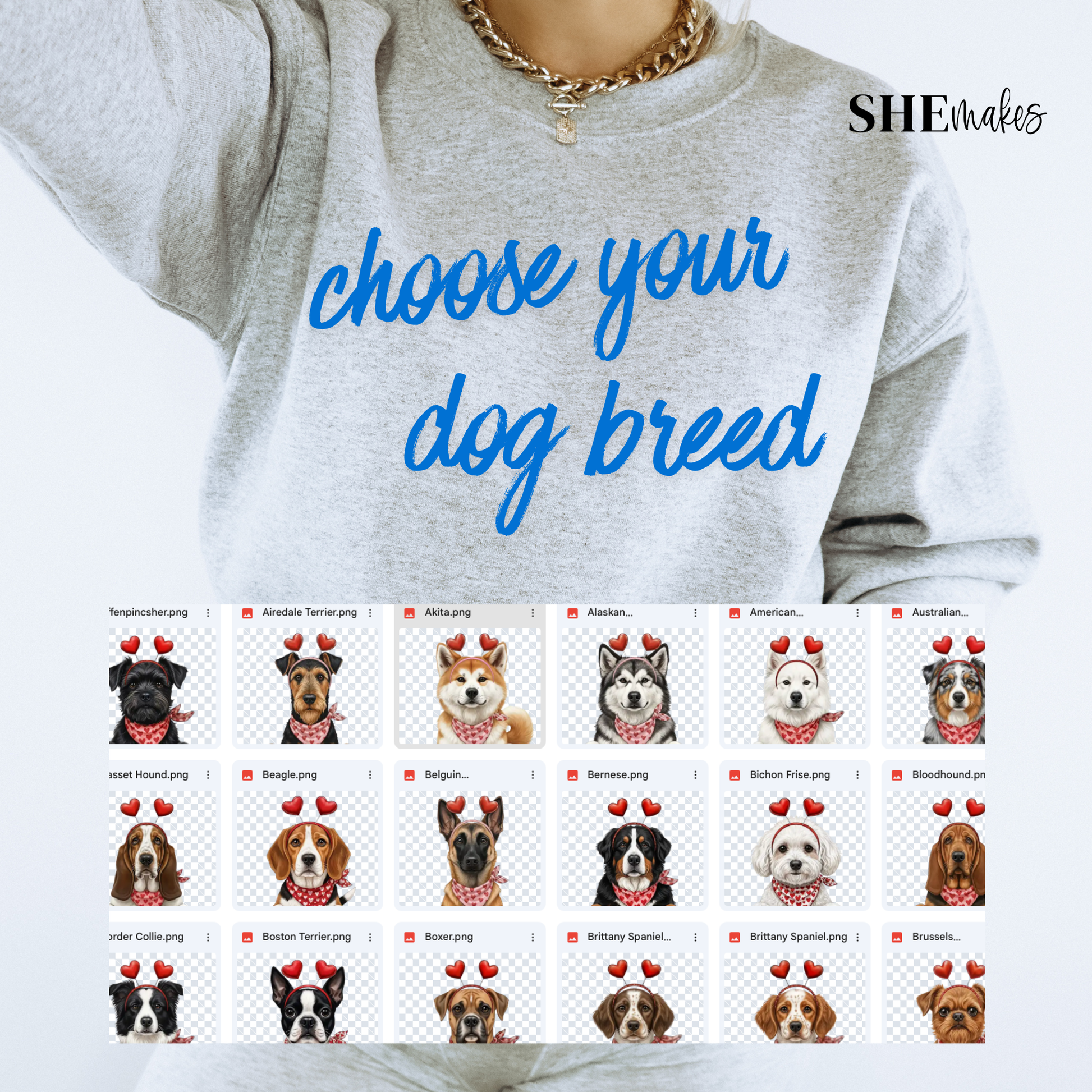 Custom Dog Breed Heart Ears - Adult Crewneck