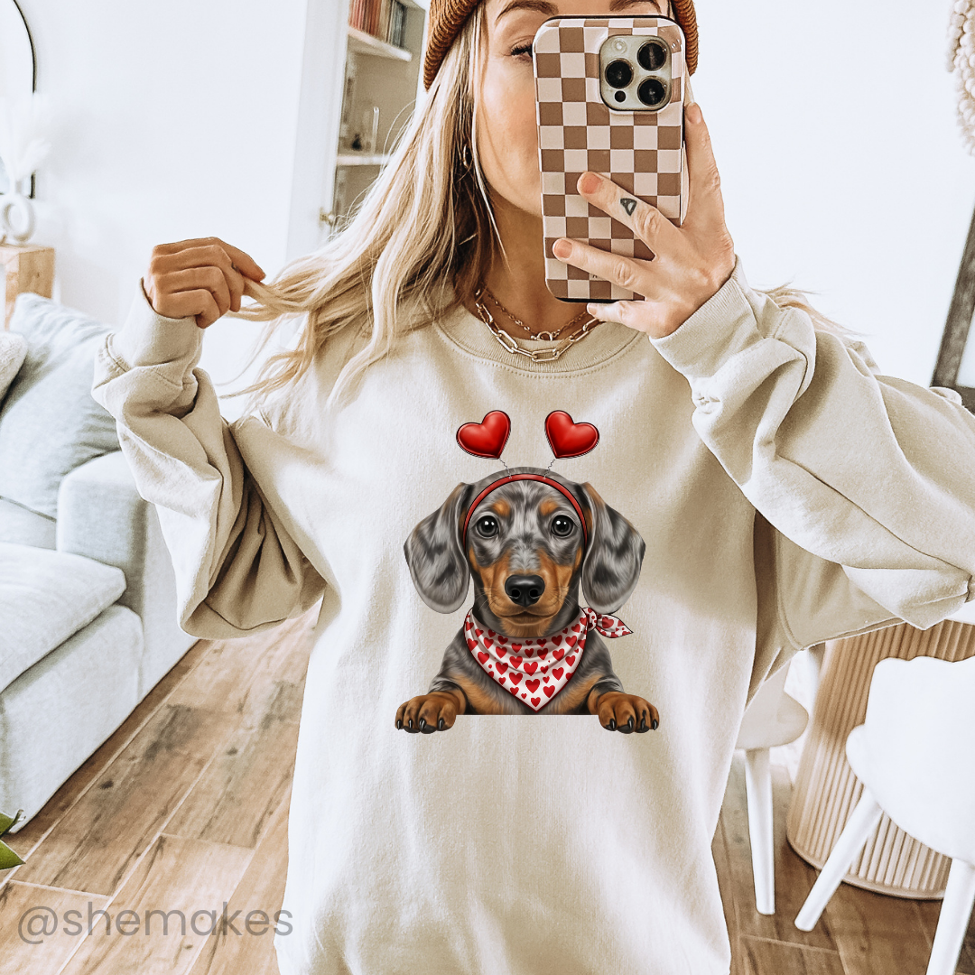 Valentine's Dachshund Dappple - Adult Crewneck