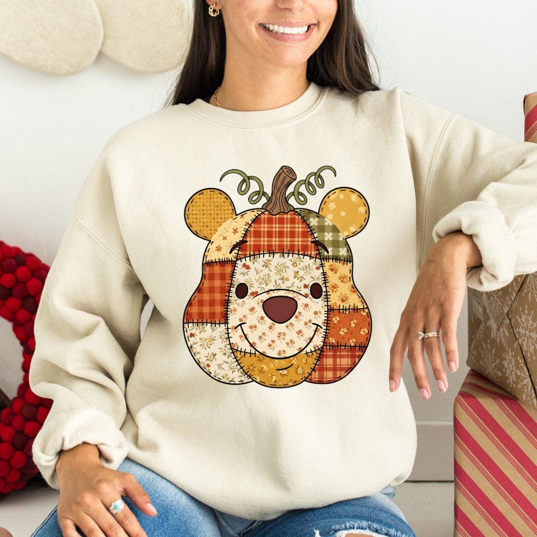 Stitched Look Bear - Crewneck Sweater