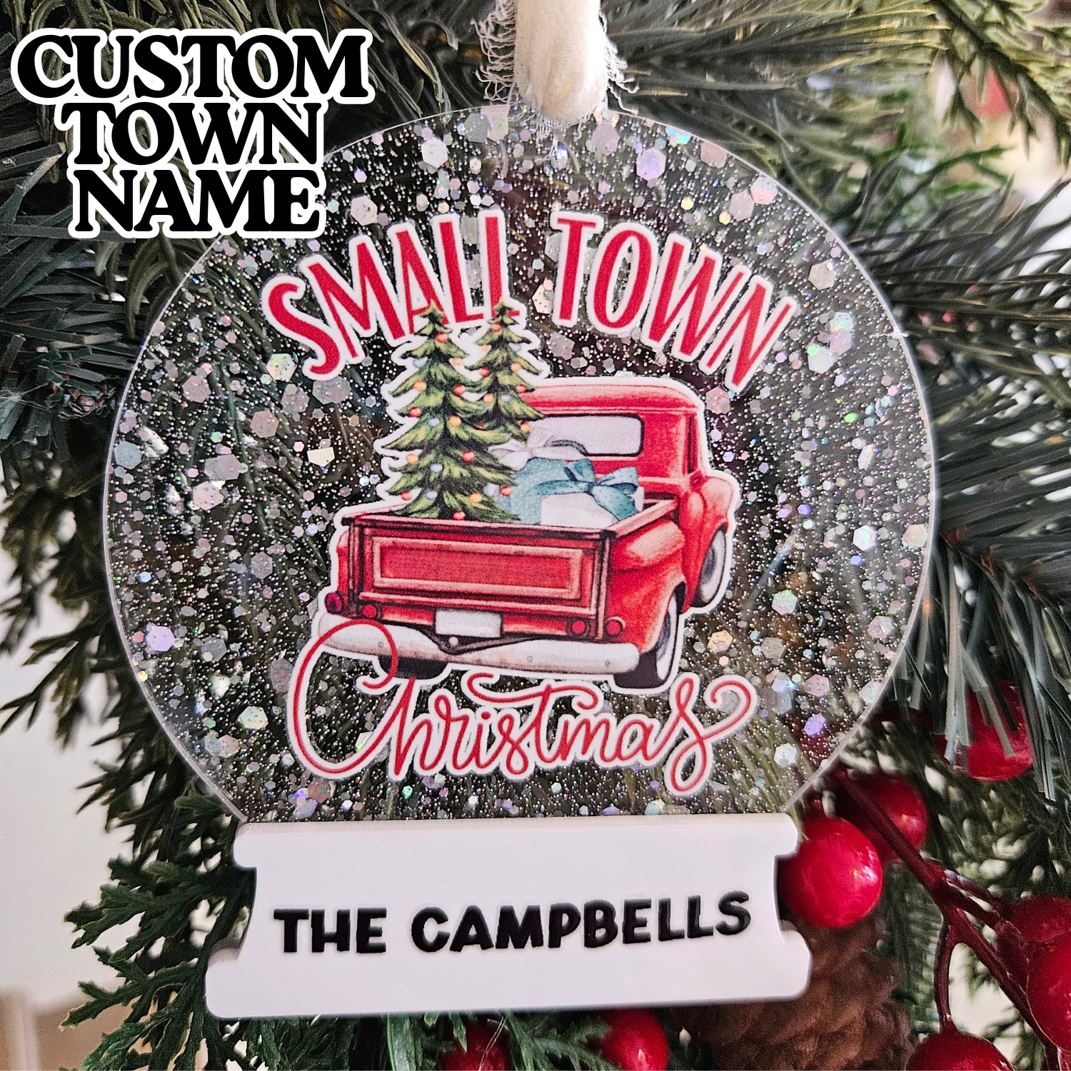 Custom Town Name - Personalized Snow globe  Ornament