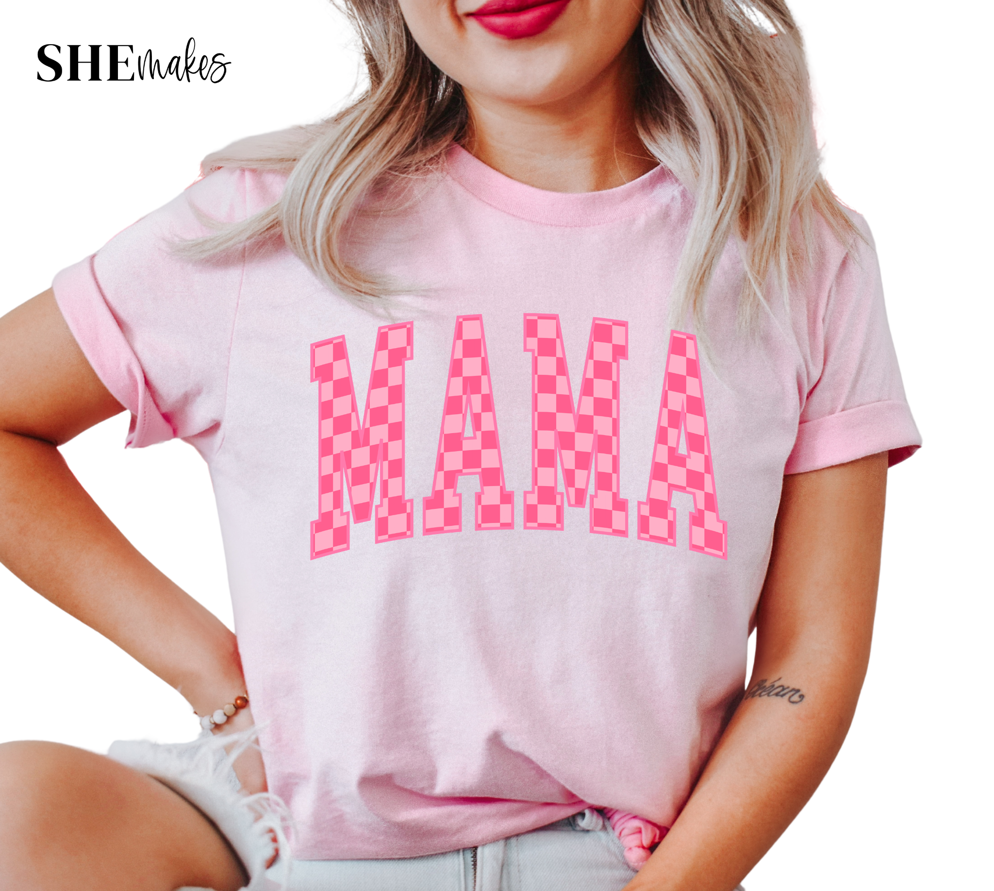 Checkered Pink Mama - Adult Shirt