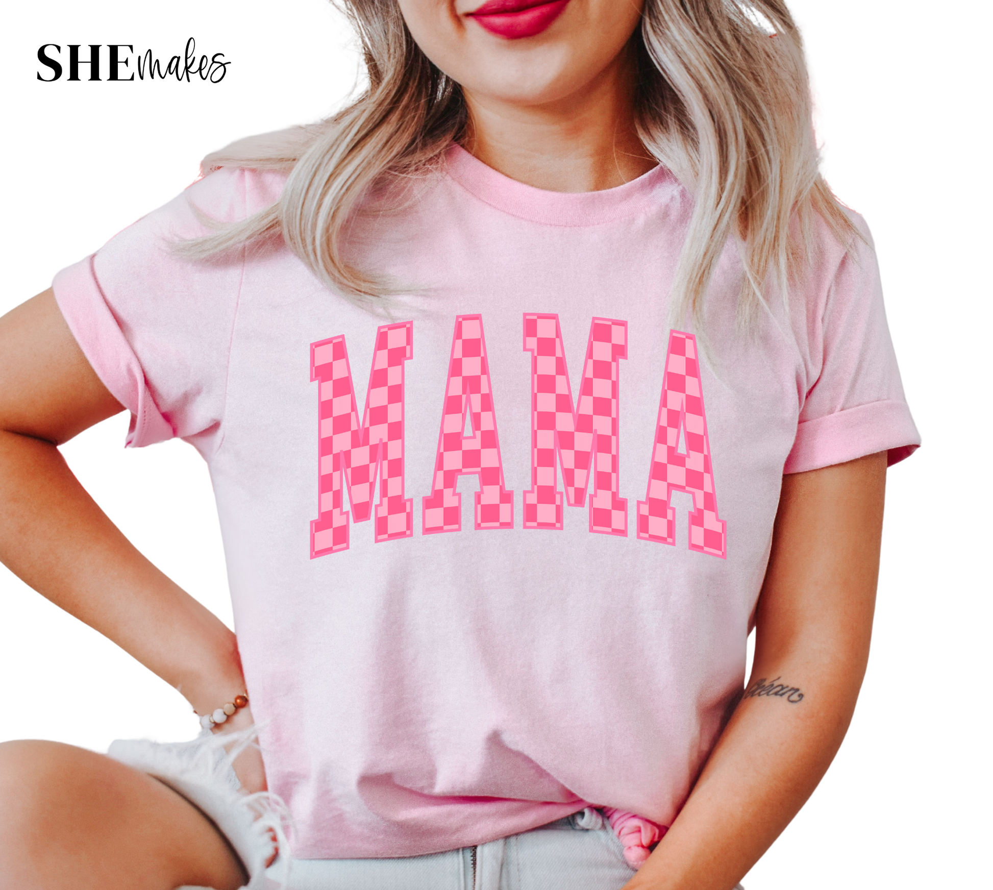 Checkered Pink Mama - Adult Shirt