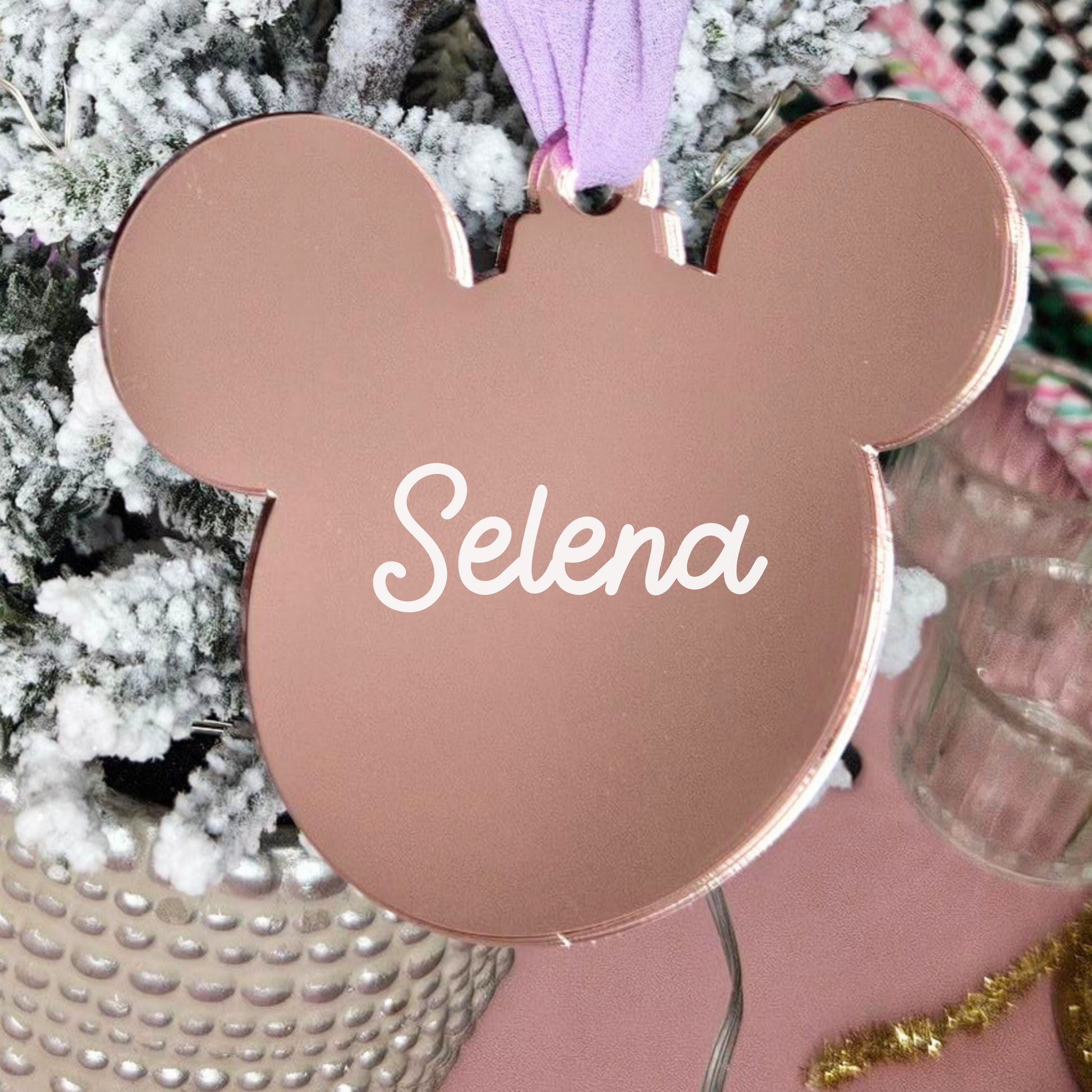 Custom Name Rose Gold Mirror Mouse Ornament