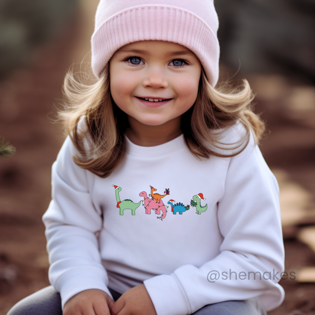 Festive Colourful Dinosaurs - Youth Crewneck