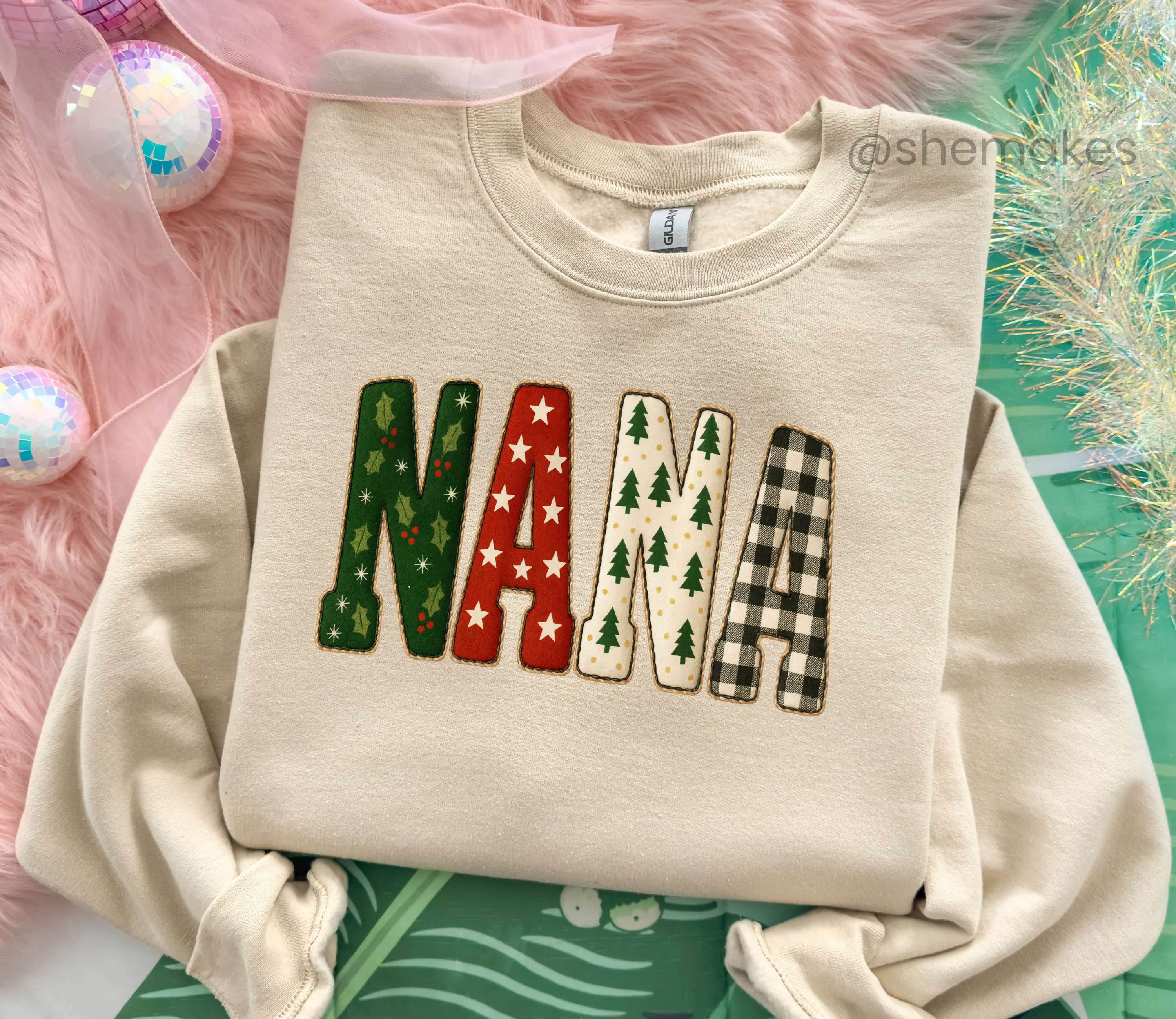 Nana Christmas Patched Look - Adult Crewneck