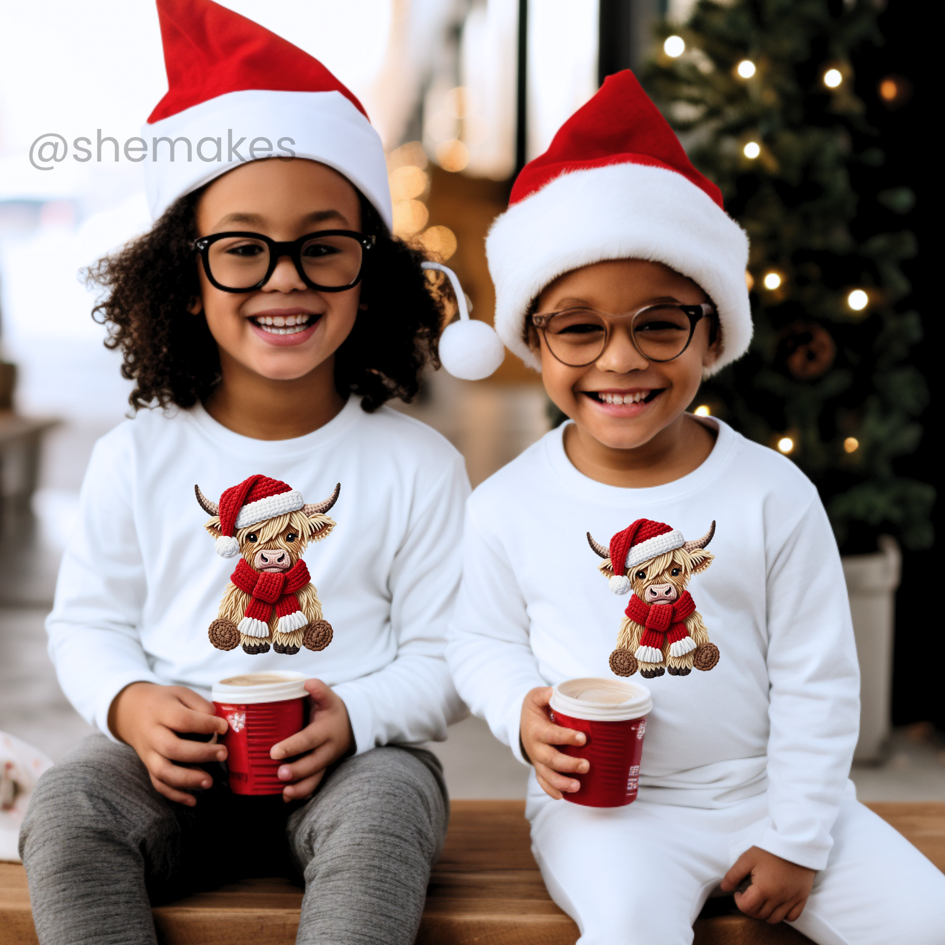 Crochet Christmas Cow - Youth Crewneck