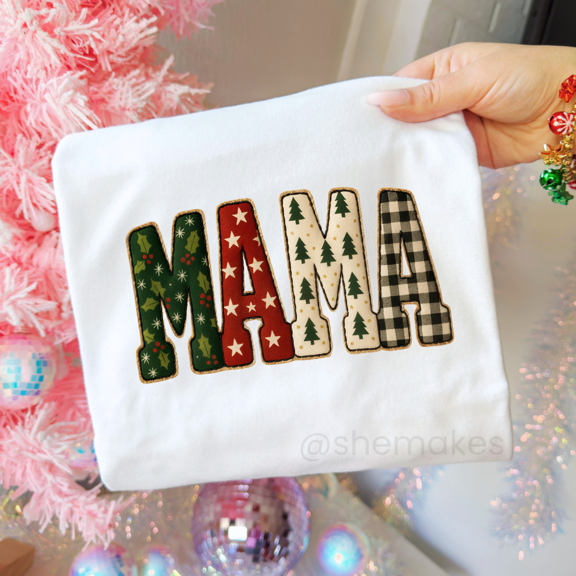 Mama Christmas Patched Look - Adult Crewneck