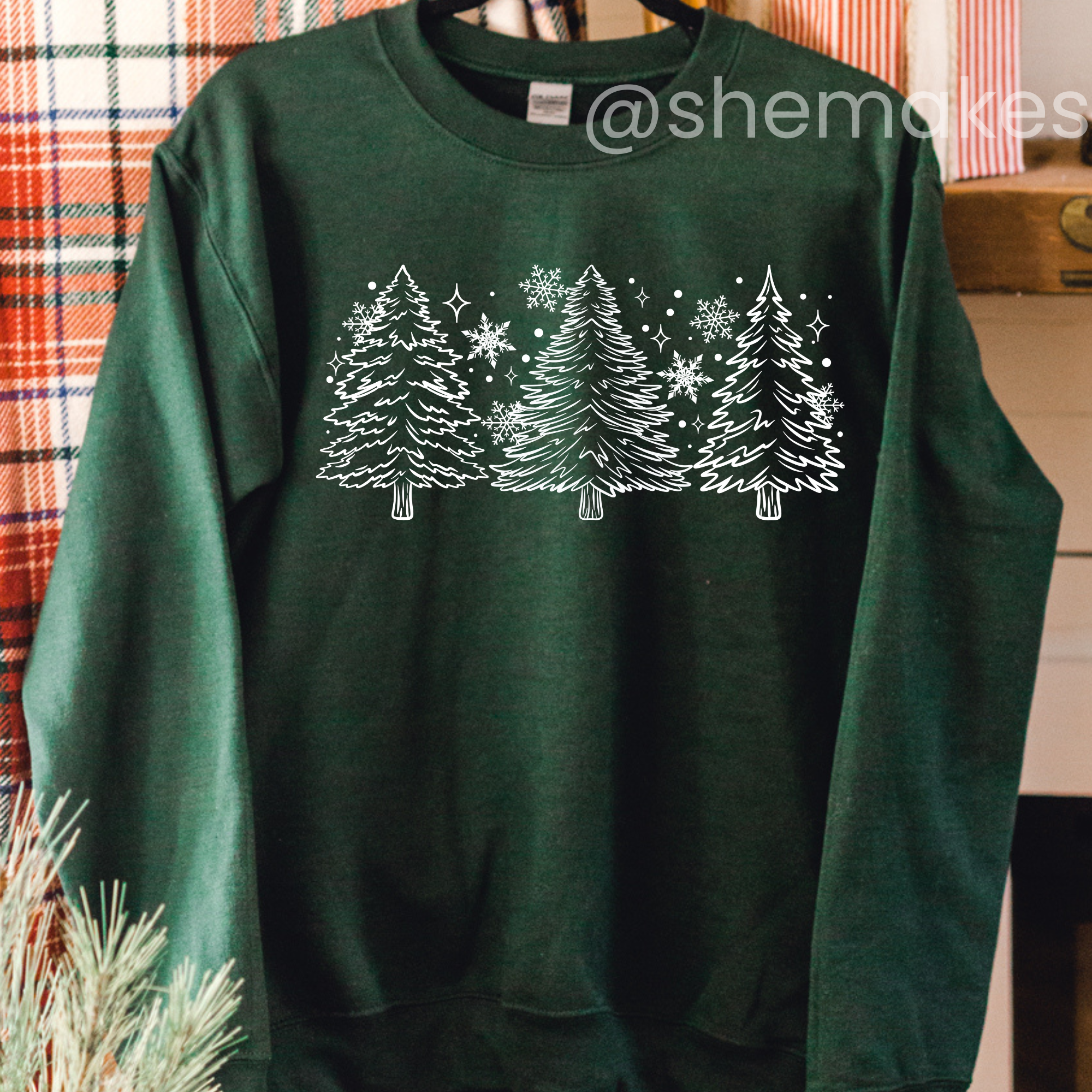 Snowy Trees - White - Adult Crewneck