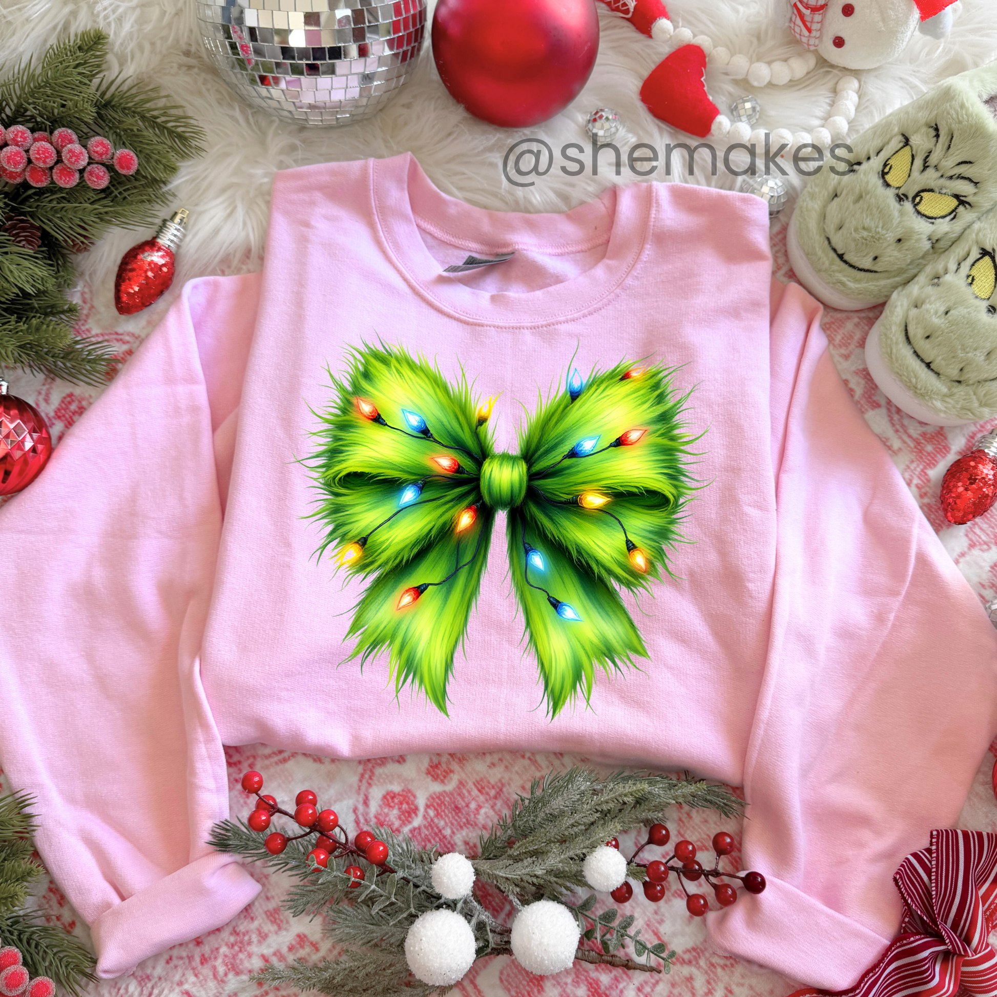 Green Bow With Lights - Adult Crewneck