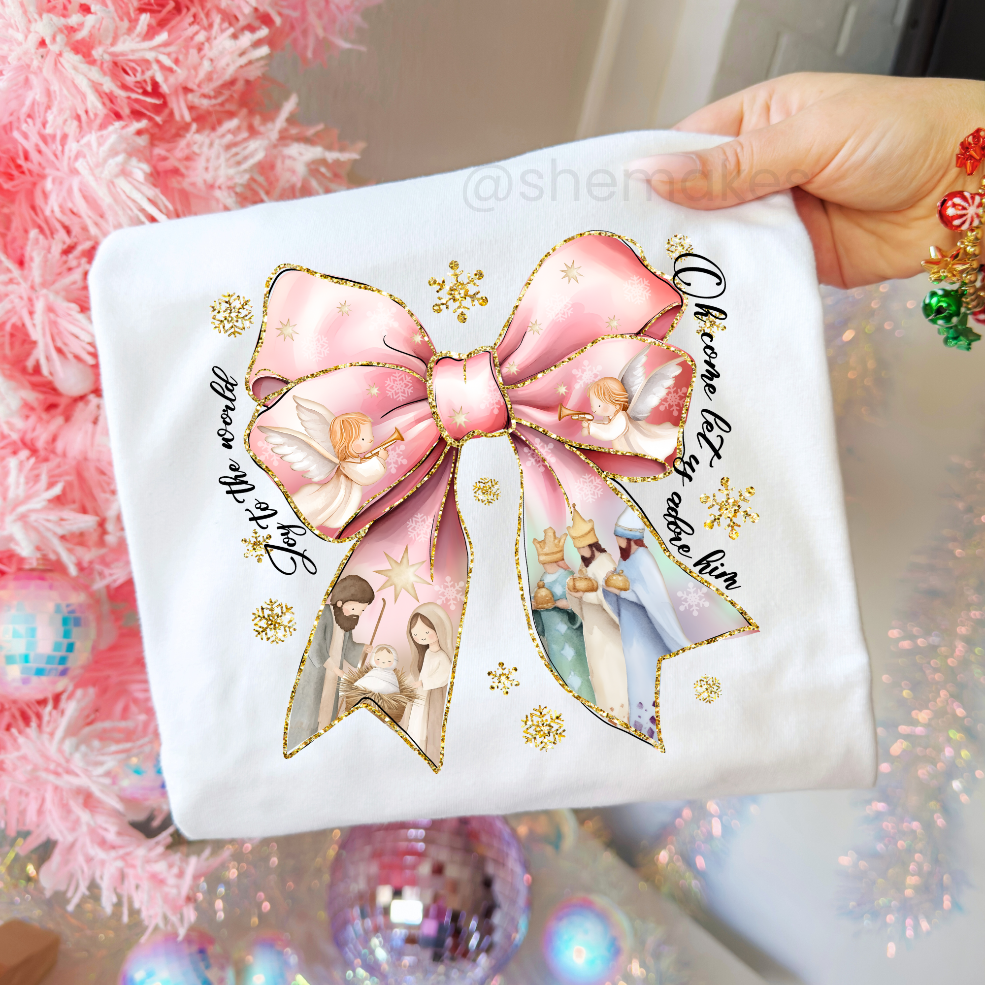 Joy To The World Bow - Adult Crewneck