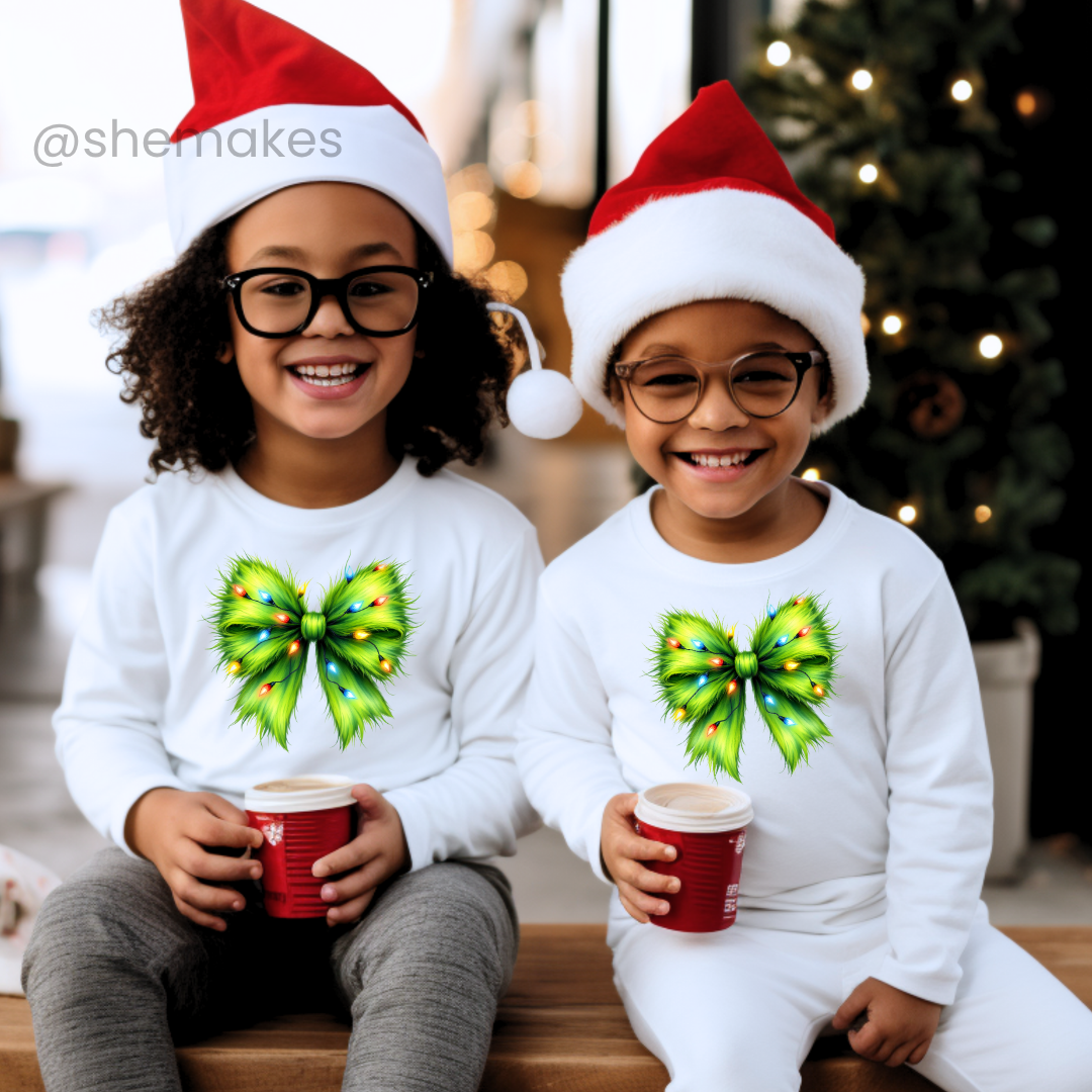 Green Festival Lights Bow - Youth Crewneck