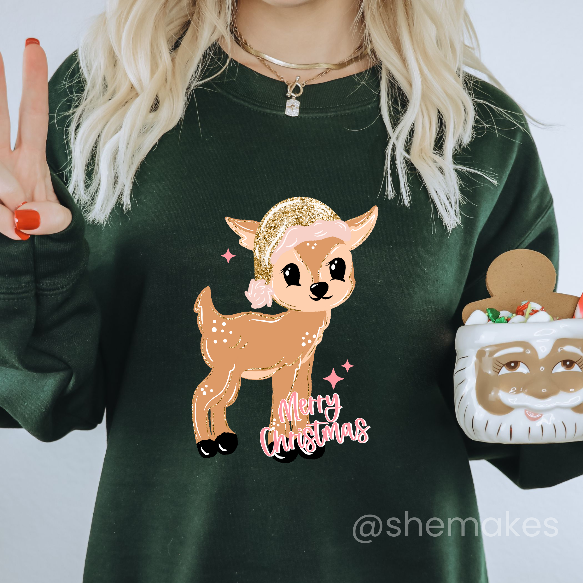 Merry Christmas Glitter Reindeer - Adult Crewneck