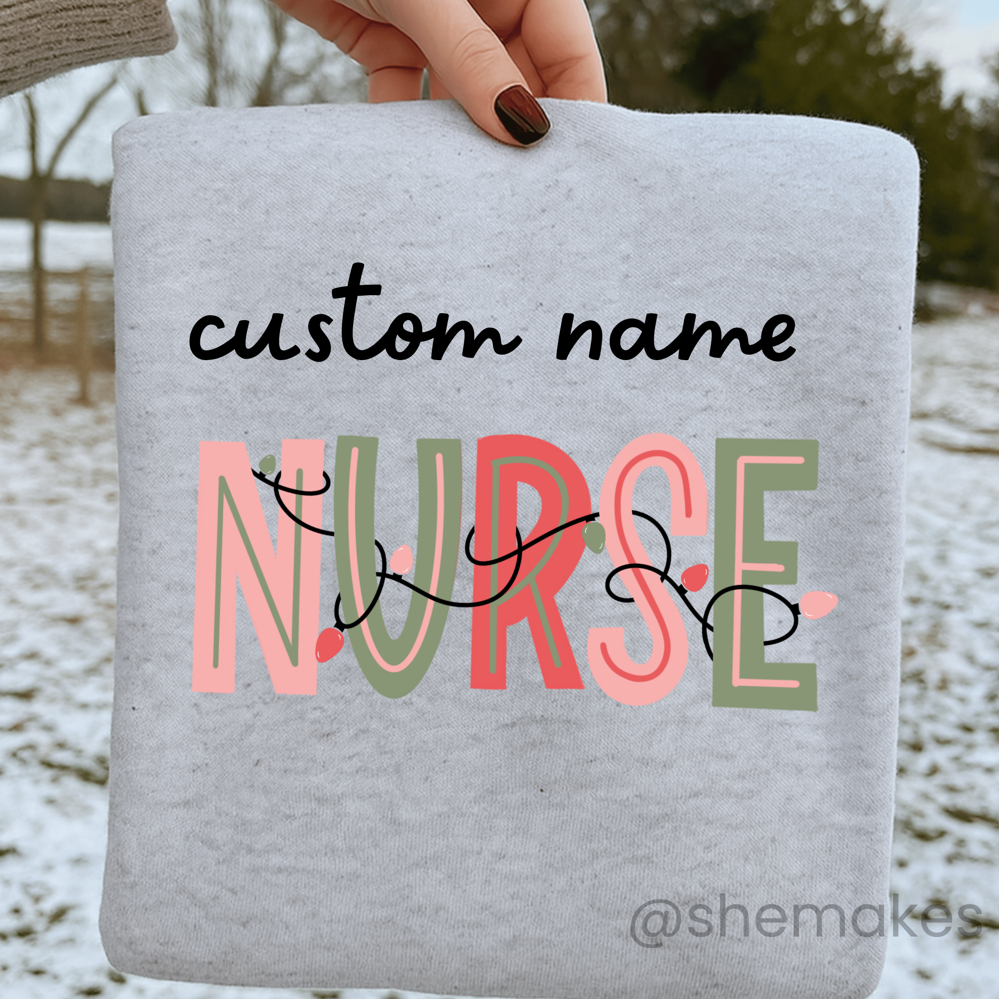 Custom Name - Nurse Christmas Lights - Adult Crewneck