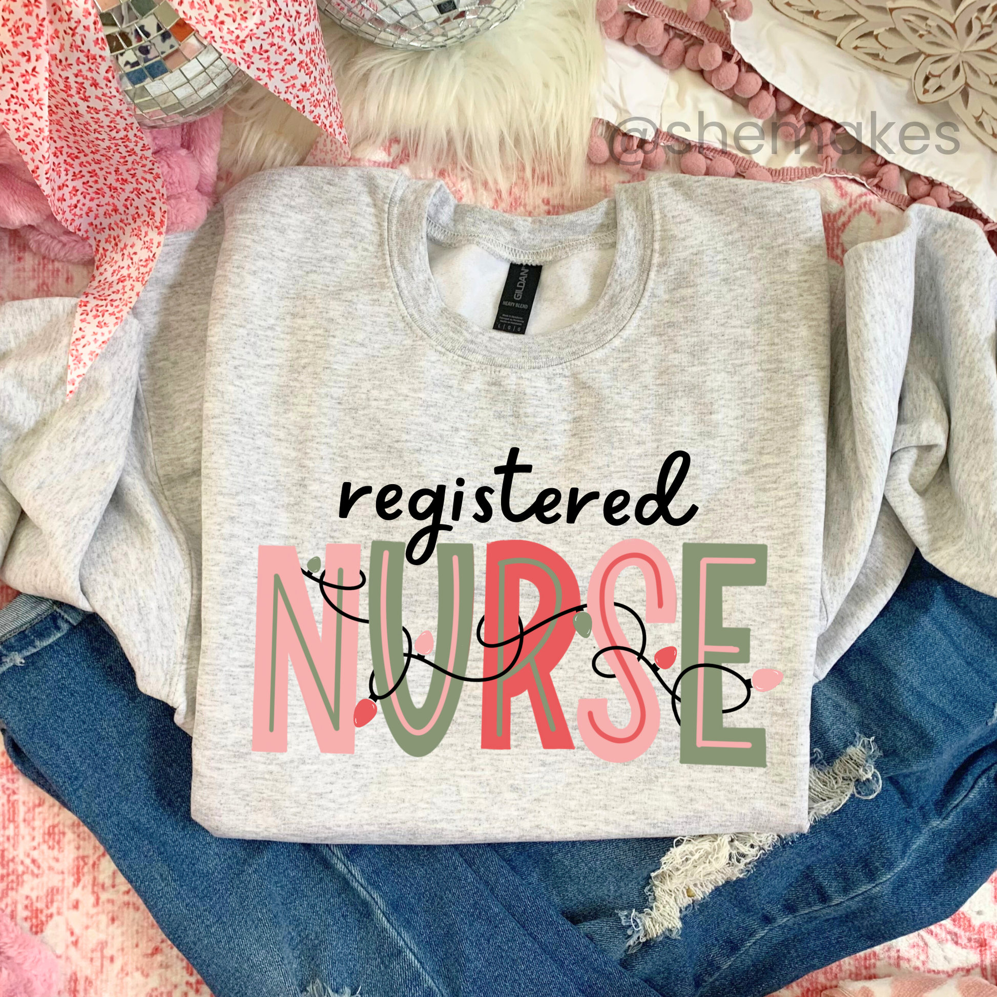 Registered Nurse Christmas Lights - Adult Crewneck