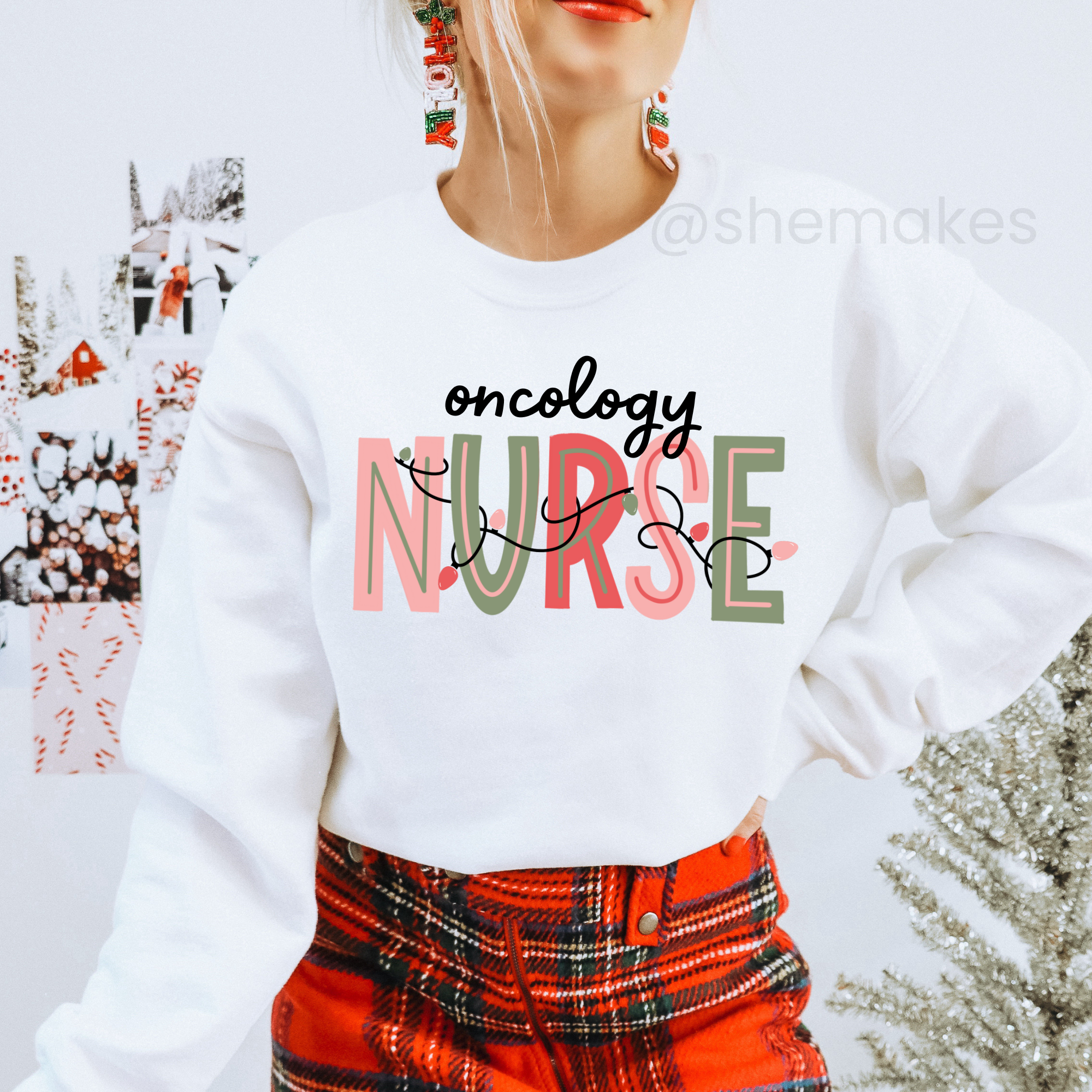Oncology Nurse Christmas Lights - Adult Crewneck