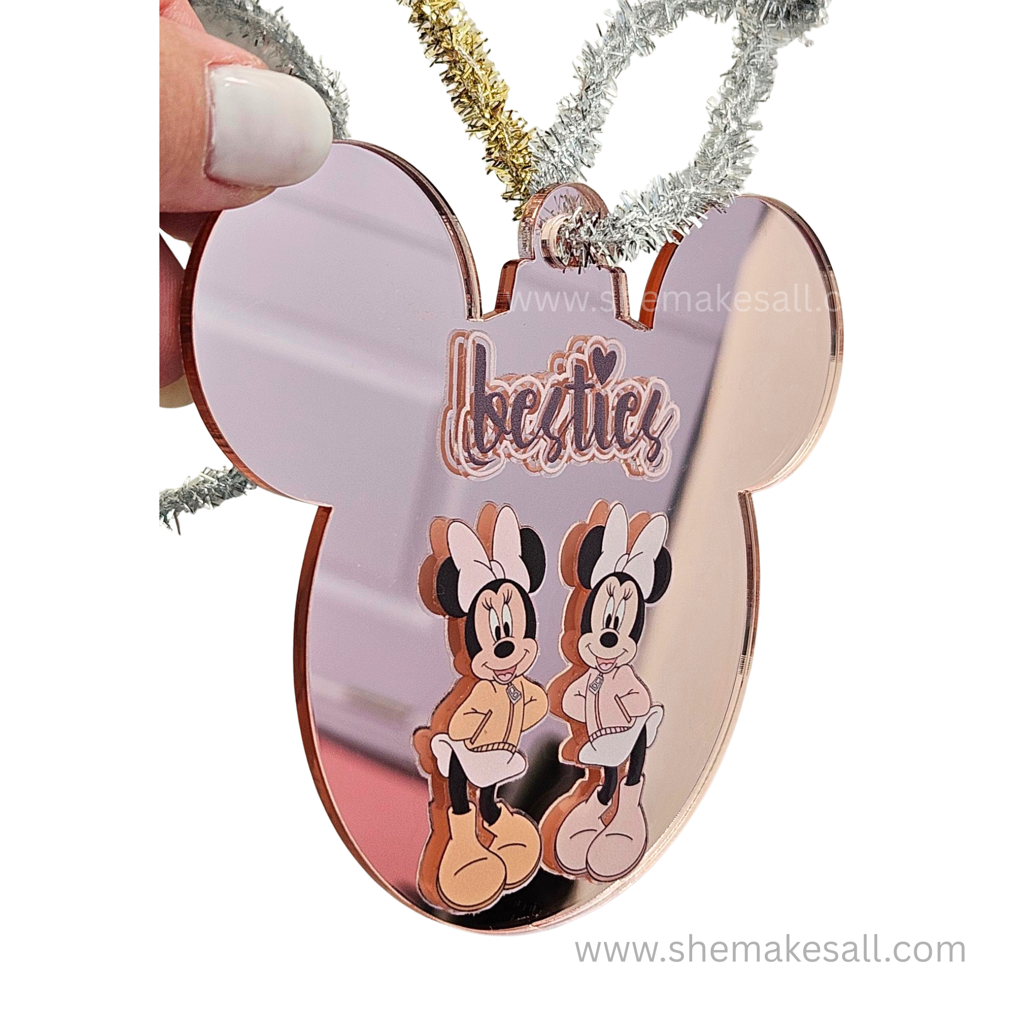 Besties - Rose Gold Mirror Mouse Ornament