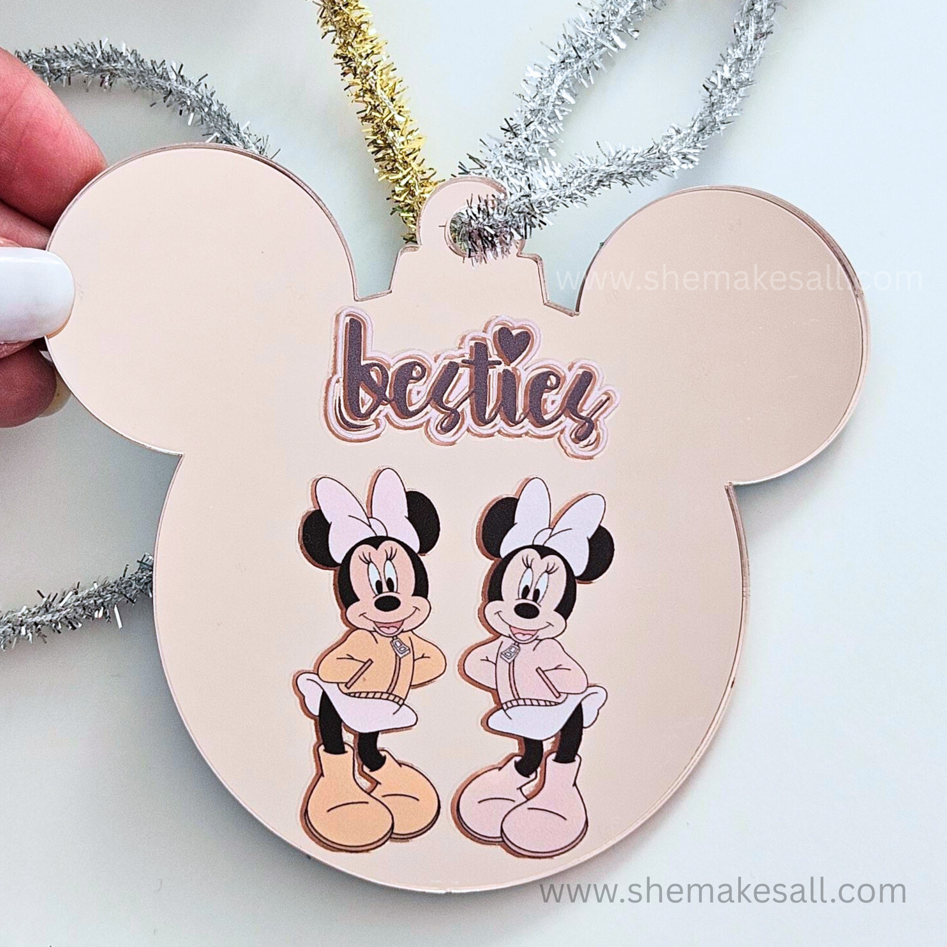 Besties - Rose Gold Mirror Mouse Ornament